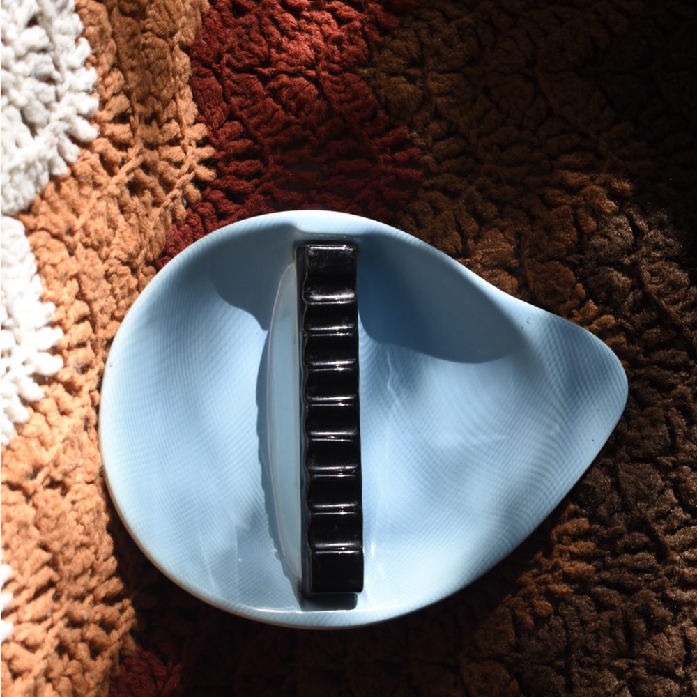 Vintage Mid-Century Blue & Black Teardrop Ceramic Ashtray